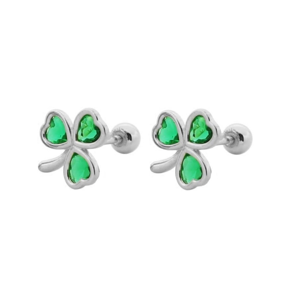 Sterling Silver Clover Stud Earrings – Green Heart Crystal Design